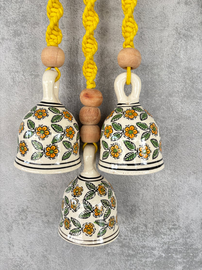 Yellow Floral Ceramic Bells & Wall Planter Combo