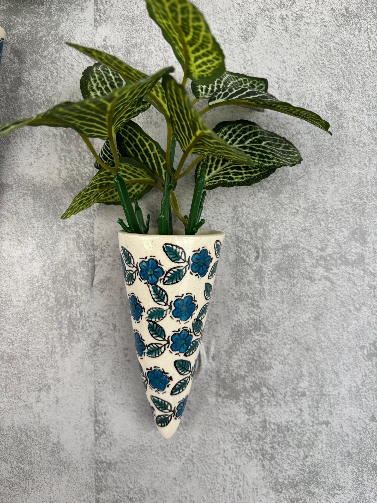 Blue Floral Ceramic Bells & Wall Planter Combo