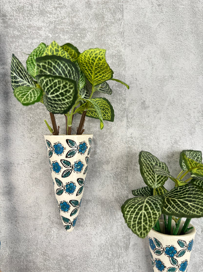 Blue Floral Ceramic Bells & Wall Planter Combo