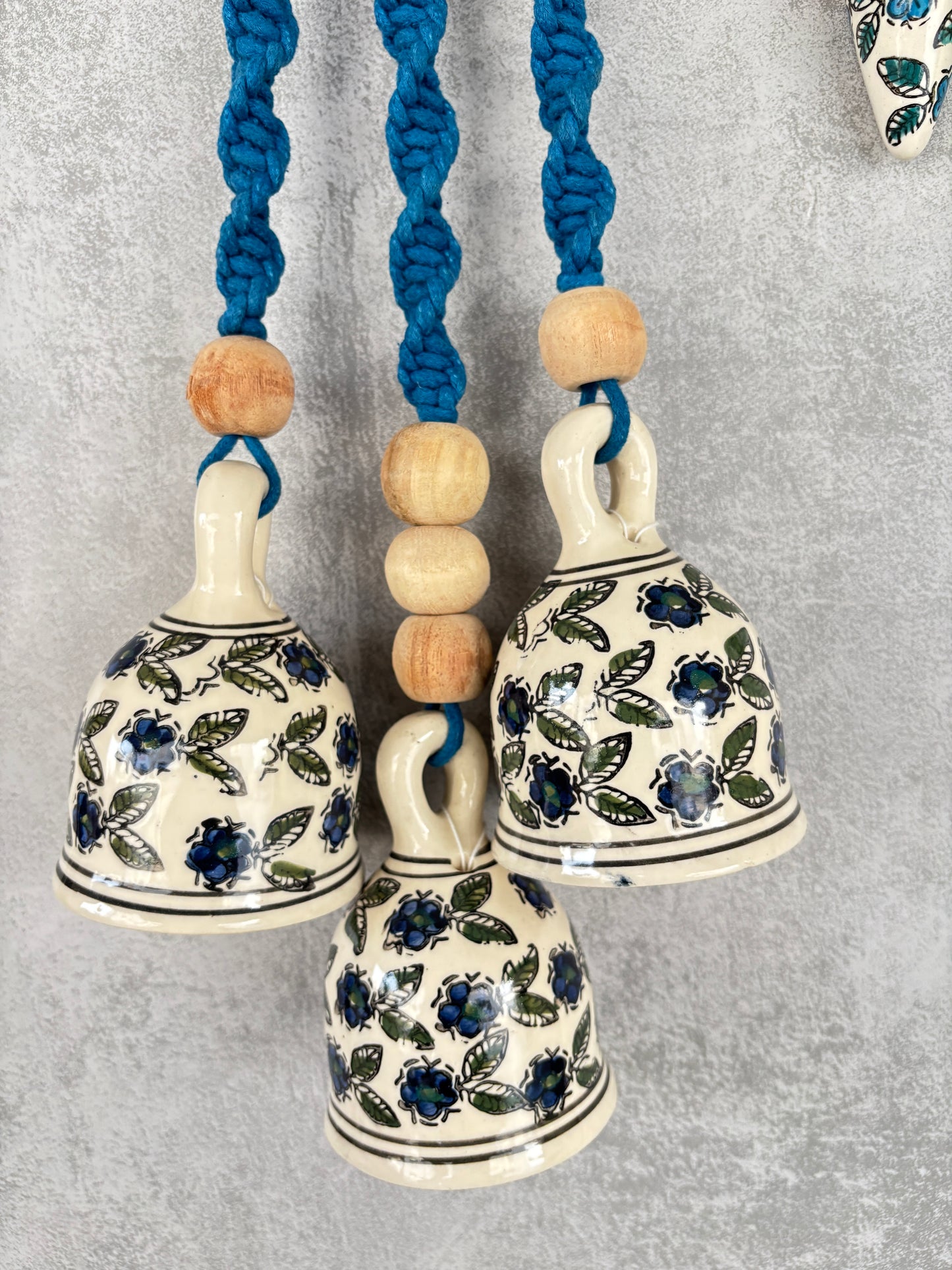 Blue Floral Ceramic Bells & Wall Planter Combo