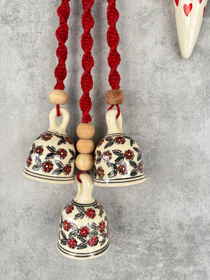 Red Floral Bells with Heart Print Wall Planter Set