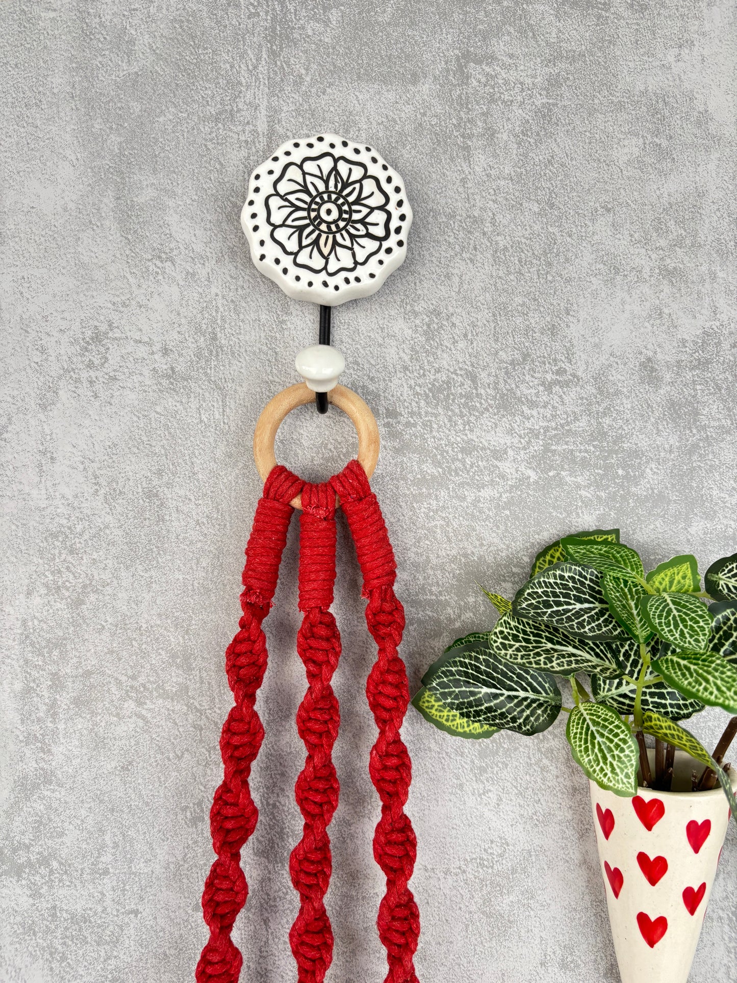 Red Floral Bells with Heart Print Wall Planter Set