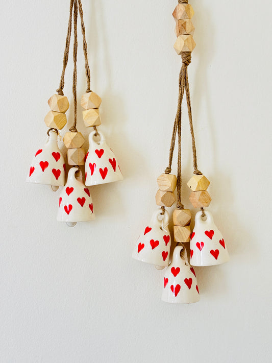 All Heart Ceramic Bell Set of 2 with Hooks
