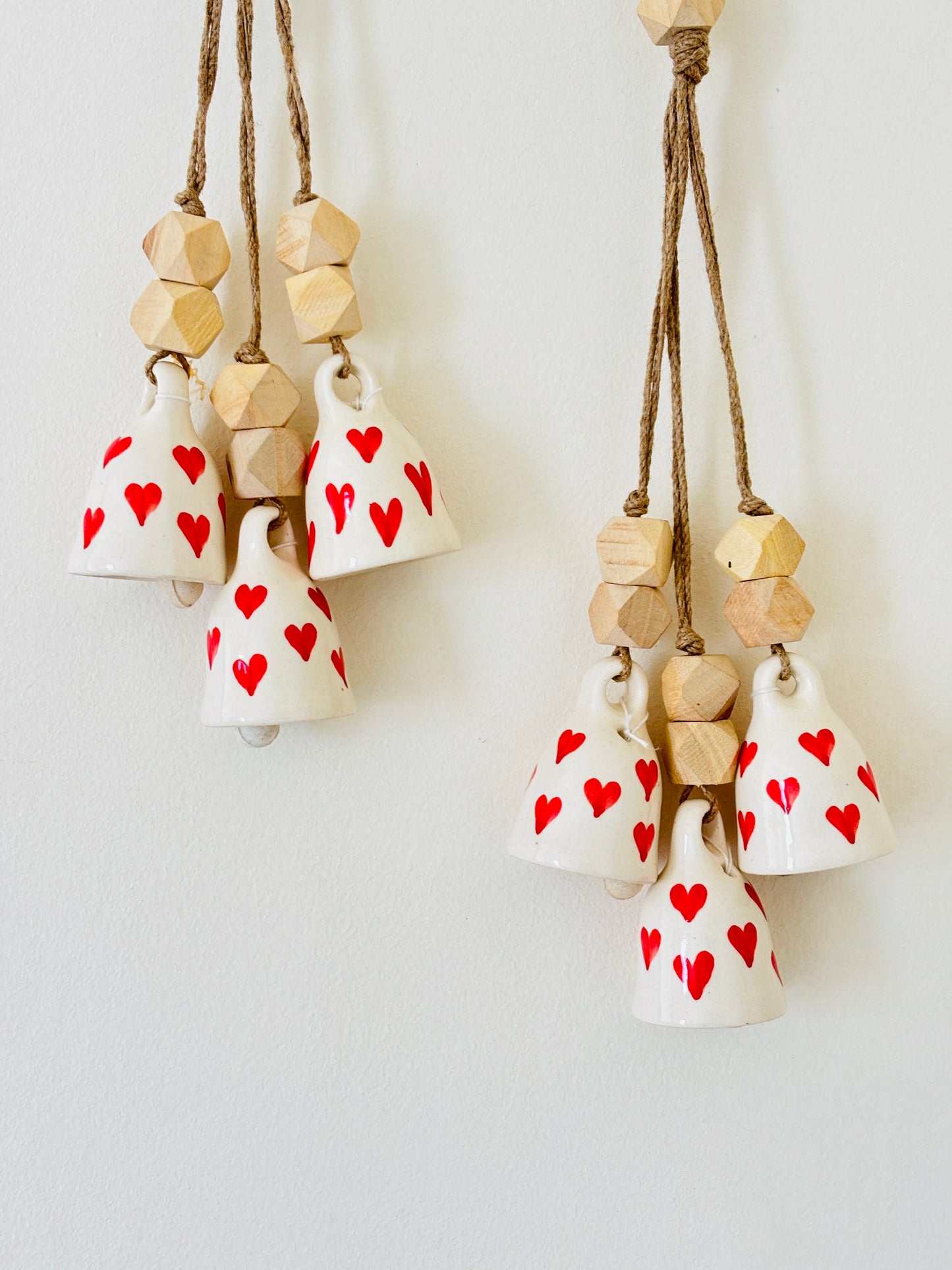All Heart Ceramic Bell Set of 2 with Hooks