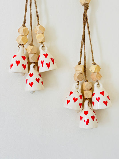 All Heart Ceramic Bell Set of 2 with Hooks
