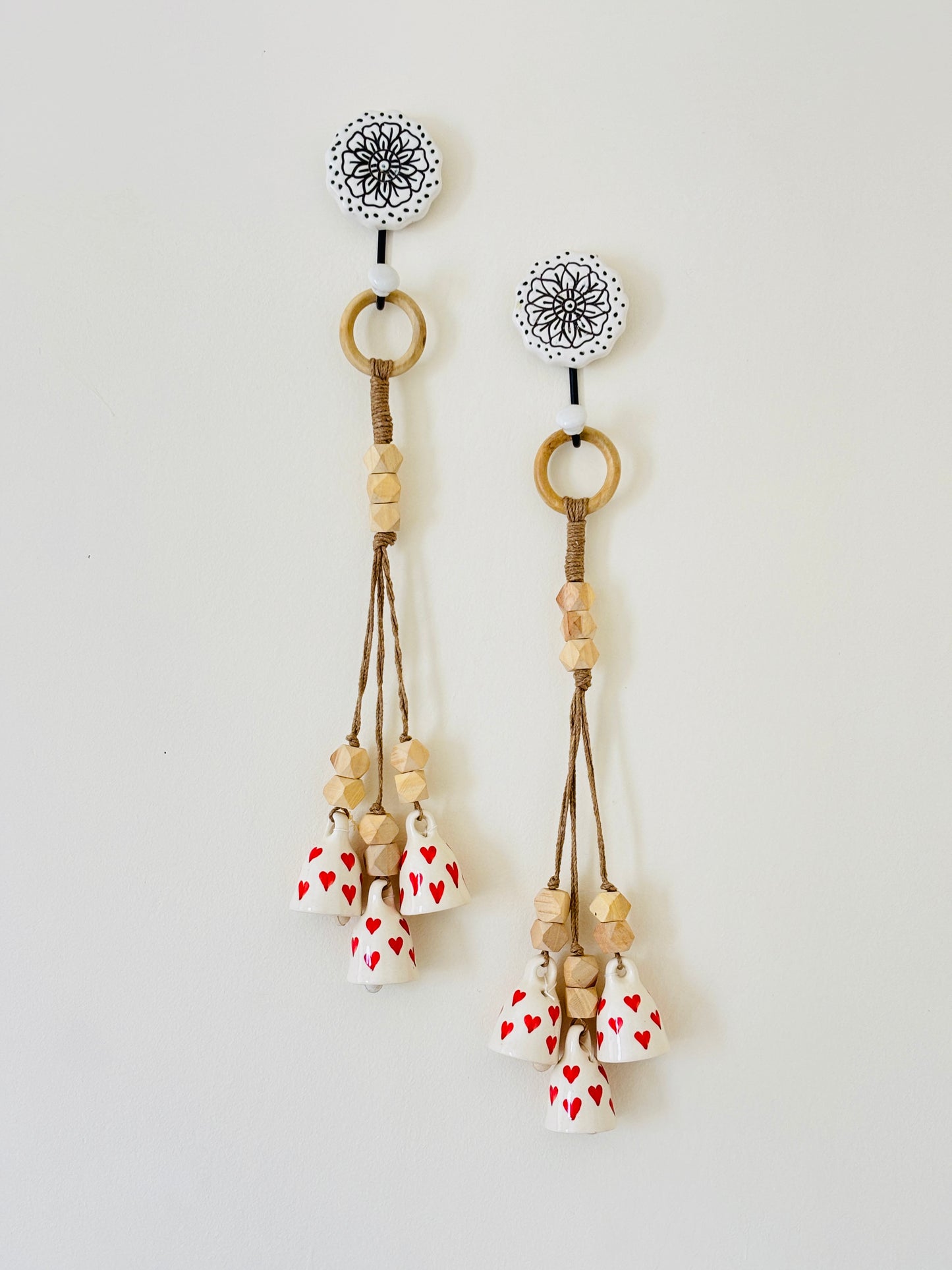 All Heart Ceramic Bell Set of 2 with Hooks