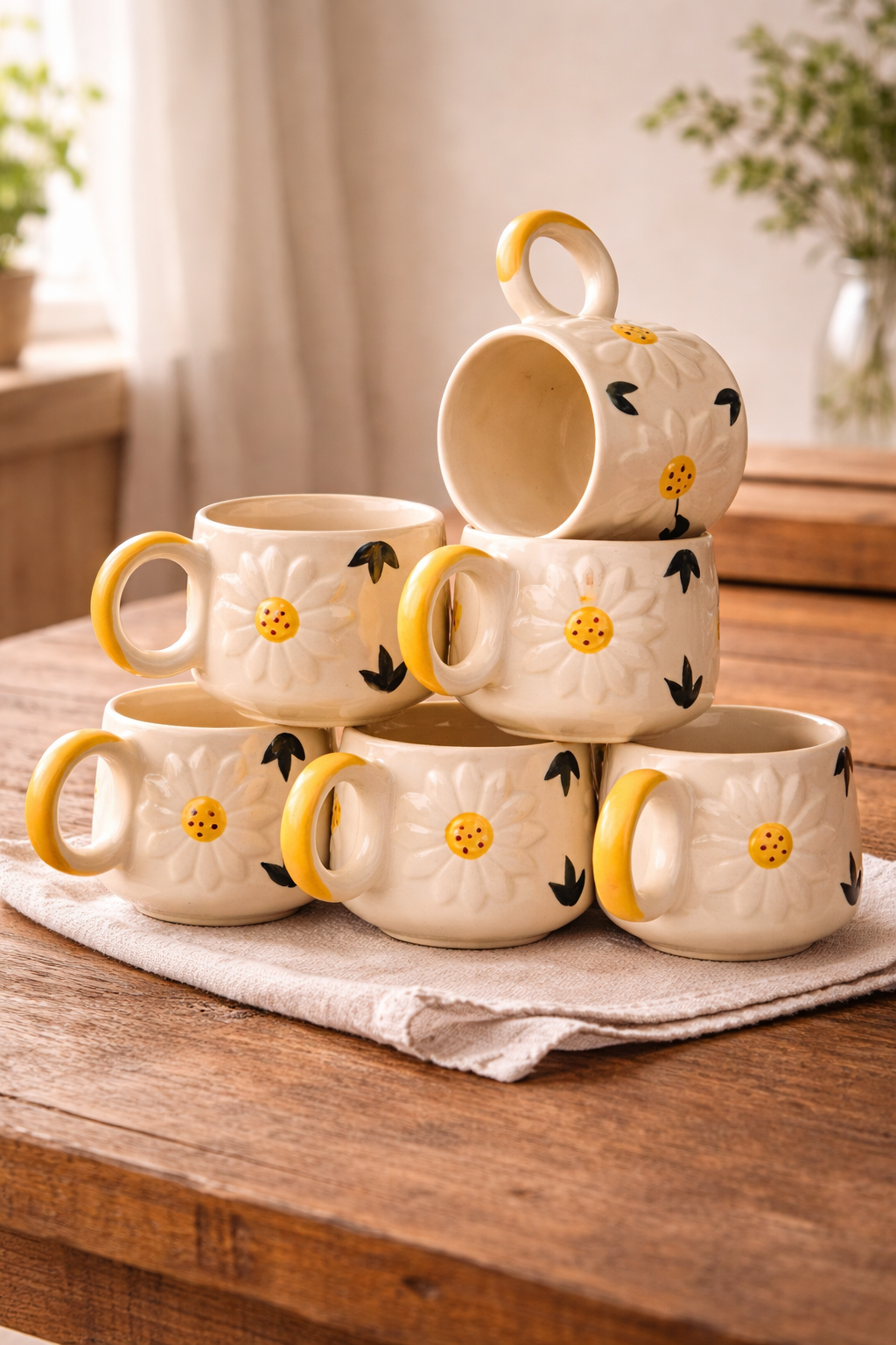 Golden Daisy Mug – Set of 6