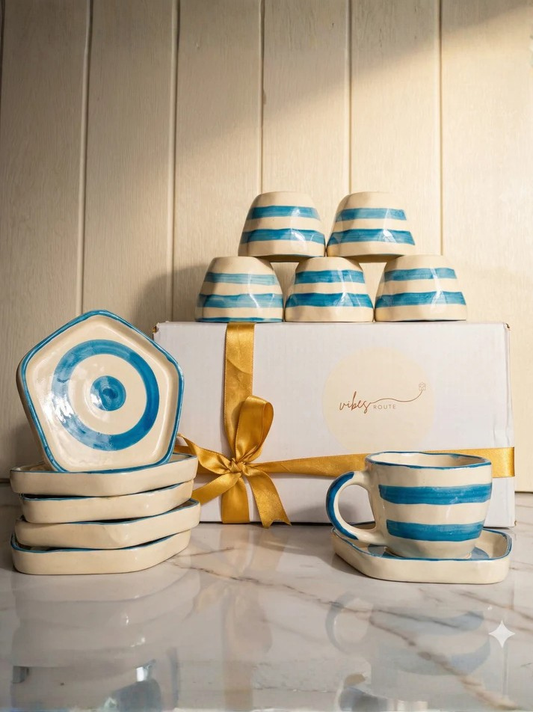 Cloud Stripe Cup & Coaster Set – Set of 12