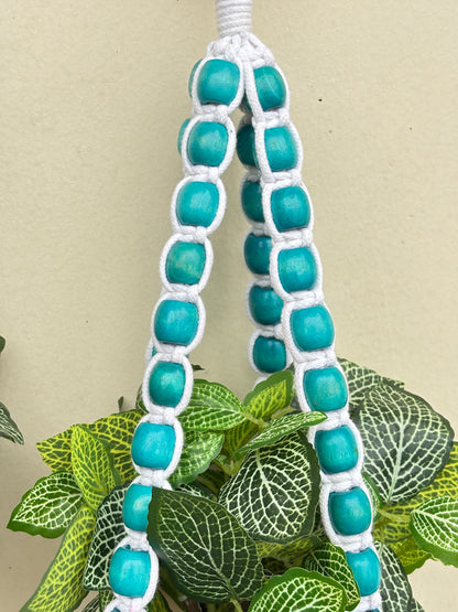 Wooden Boho Beaded Planter Set - Blue