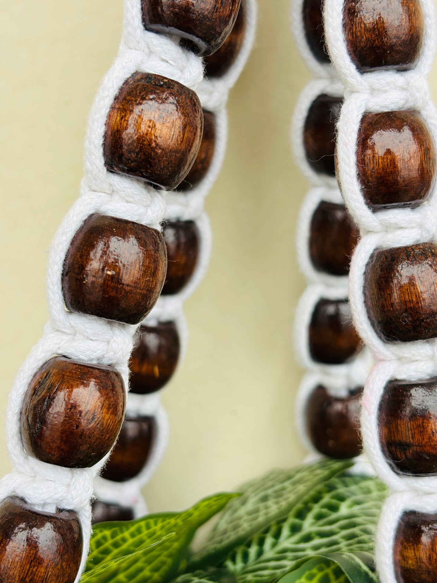 Wooden Boho Beaded Planter Set - Dark Brown