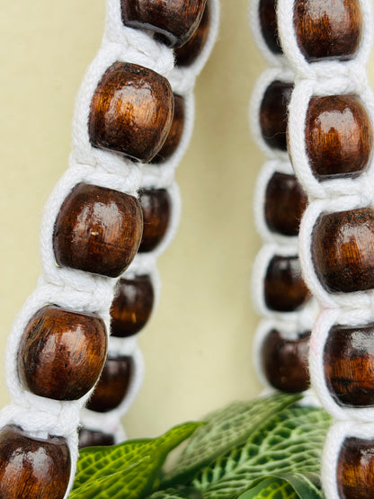 Wooden Boho Beaded Planter Set - Dark Brown