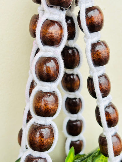 Wooden Boho Beaded Planter Set - Dark Brown