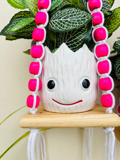 Wooden Boho Beaded Planter Set - Pink