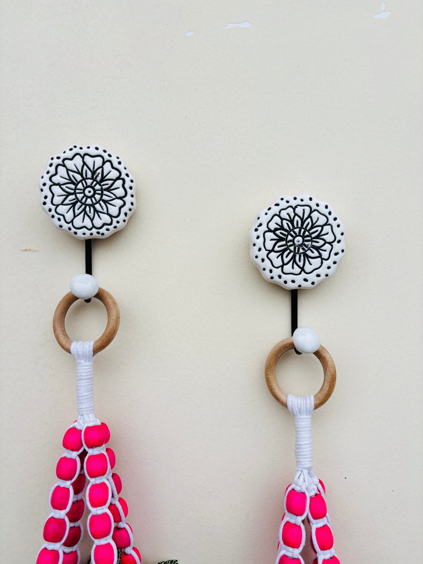 Wooden Boho Beaded Planter Set - Pink