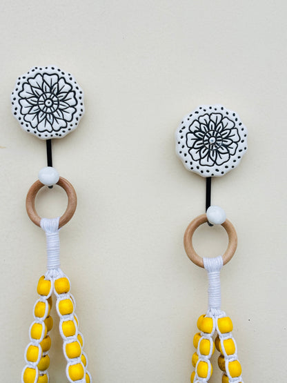 Wooden Boho Beaded Planter Set - Yellow