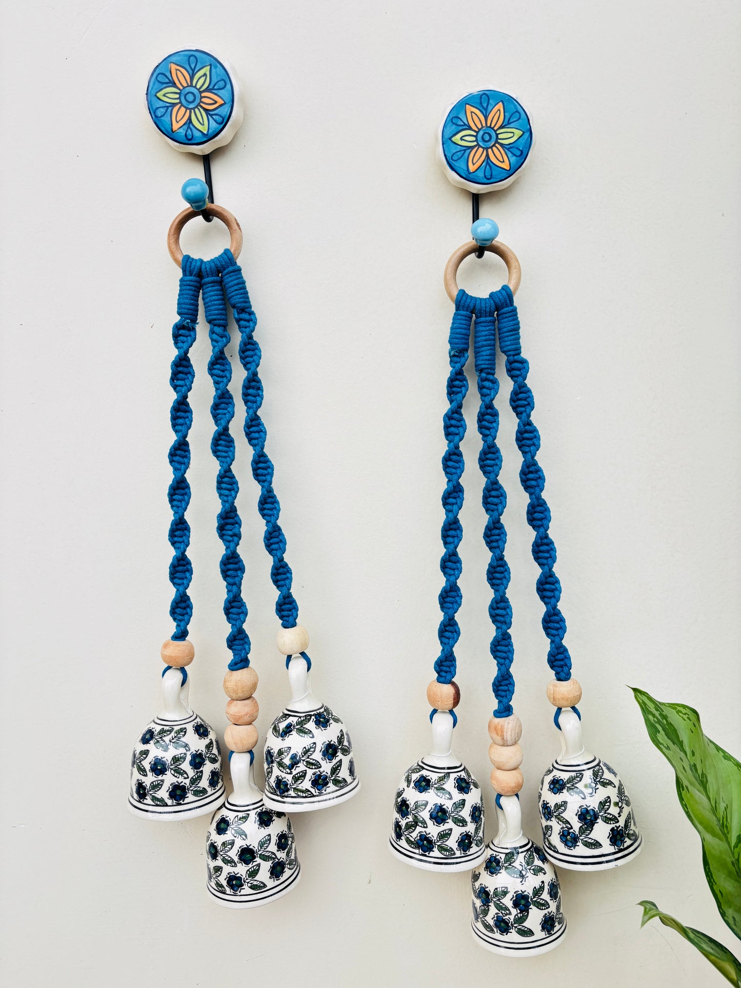 Blue Aura Macrame Bell Combo - Set of 2
