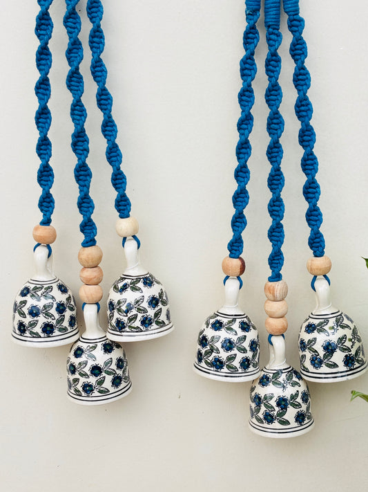 Blue Aura Macrame Bell Combo - Set of 2