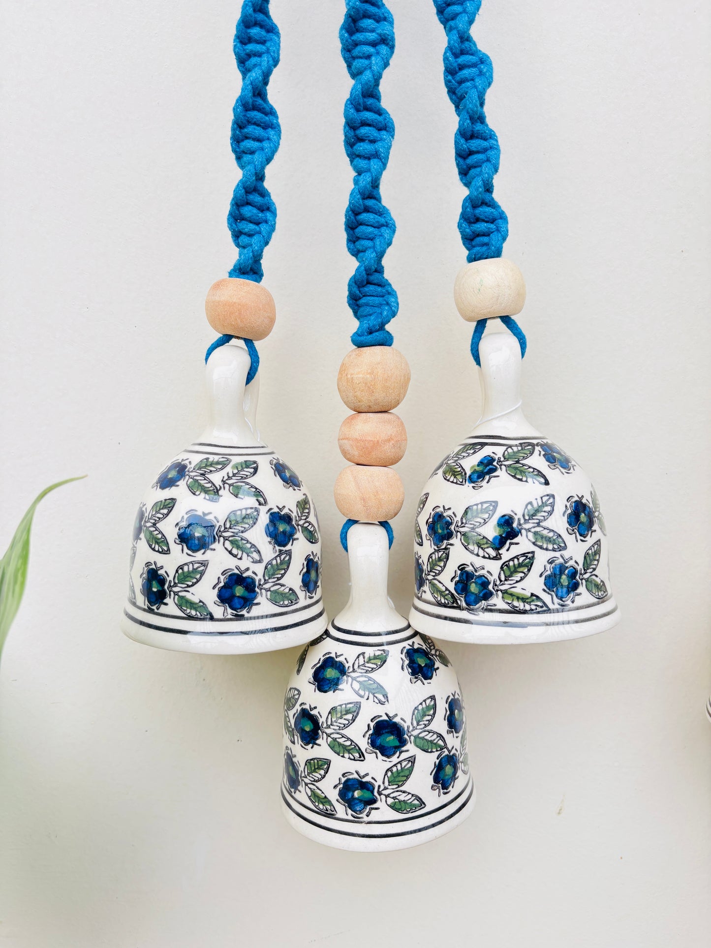 Red & Blue Aura Macrame Bell Combo -  Set of 2