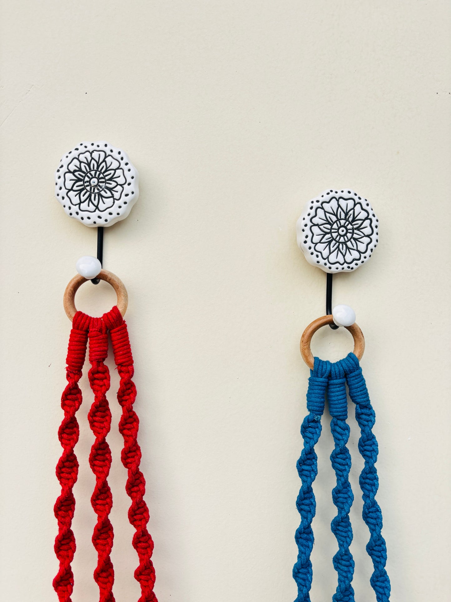 Red & Blue Aura Macrame Bell Combo -  Set of 2