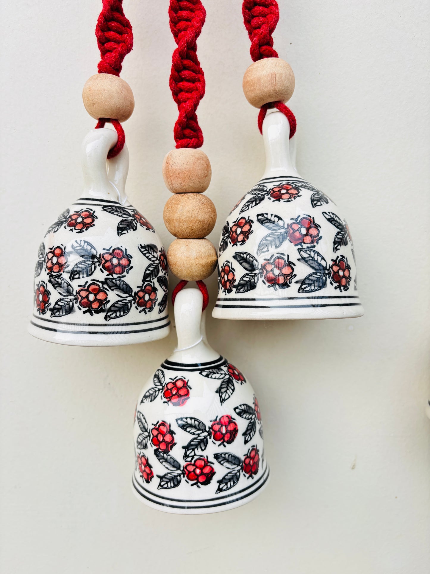 Red & Blue Aura Macrame Bell Combo -  Set of 2