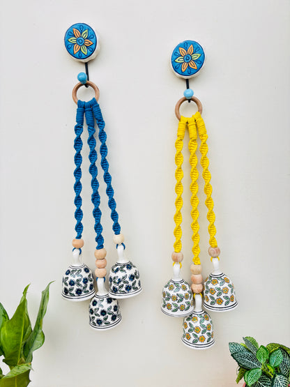 Yellow & Blue Aura Macrame Bell Combo -  Set of 2