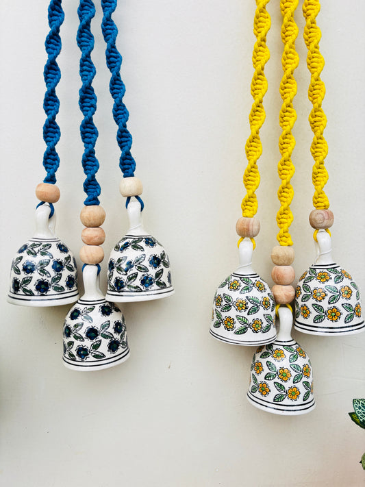 Yellow & Blue Aura Macrame Bell Combo -  Set of 2