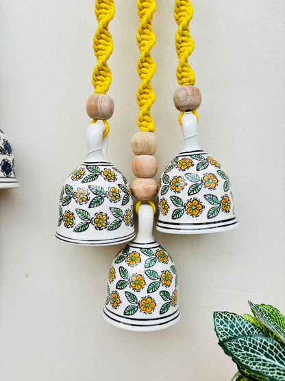 Yellow & Blue Aura Macrame Bell Combo -  Set of 2