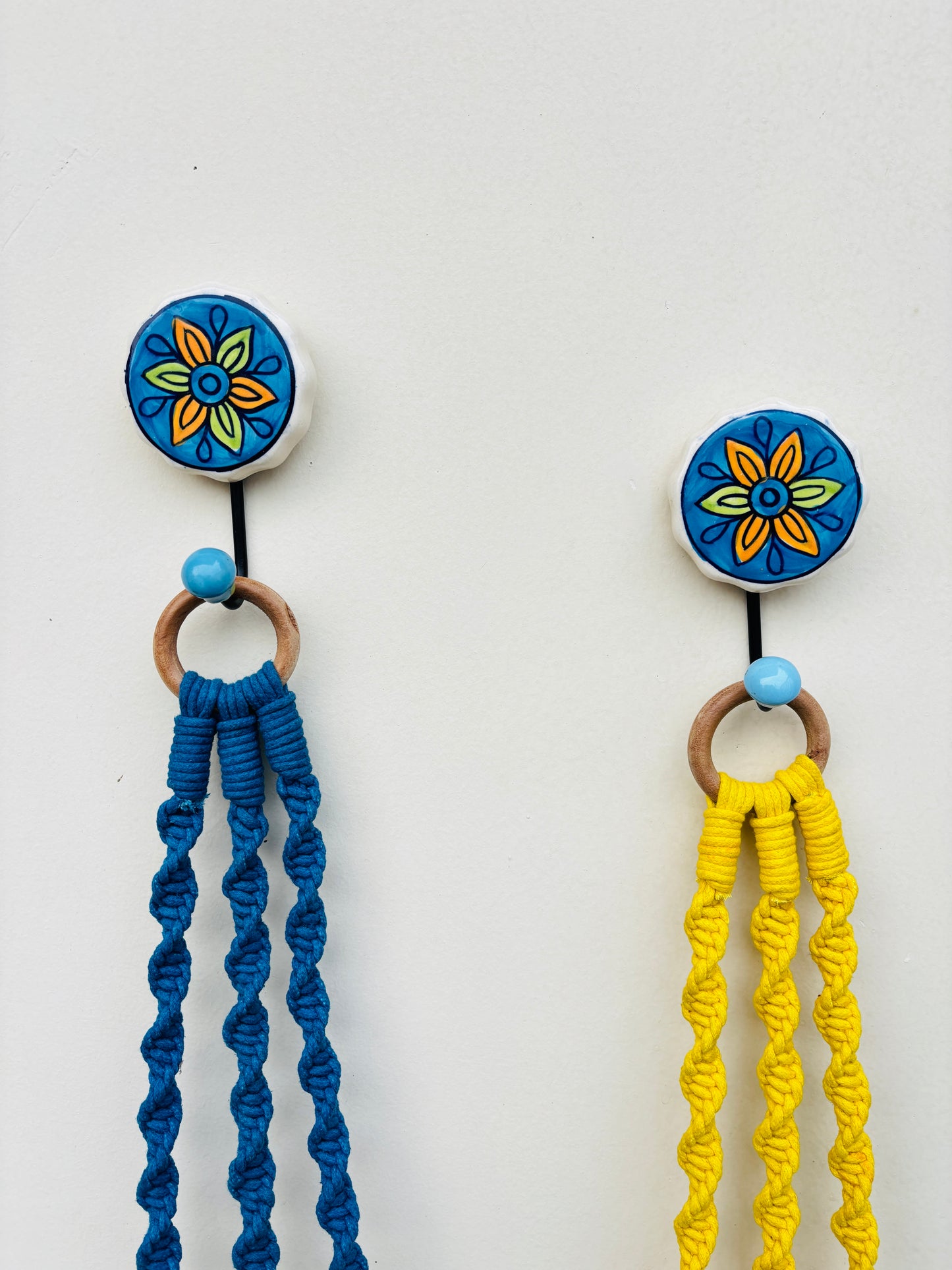 Yellow & Blue Aura Macrame Bell Combo -  Set of 2