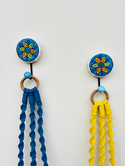 Yellow & Blue Aura Macrame Bell Combo -  Set of 2