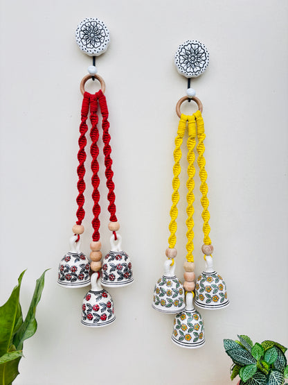 Red & Yellow  Aura Macrame Bell Combo -  Set of 2