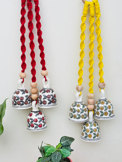 Red & Yellow  Aura Macrame Bell Combo -  Set of 2
