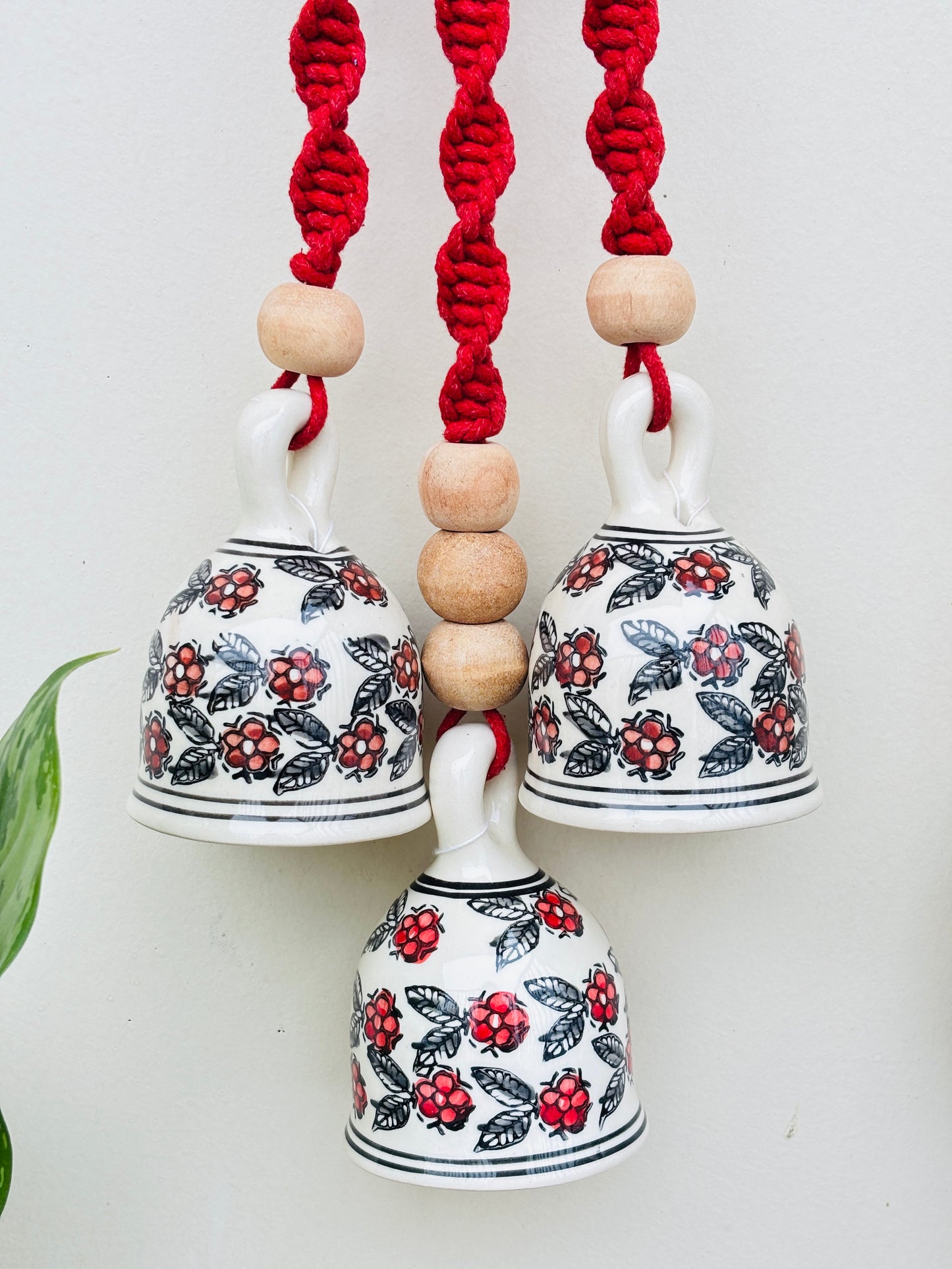 Red & Yellow  Aura Macrame Bell Combo -  Set of 2
