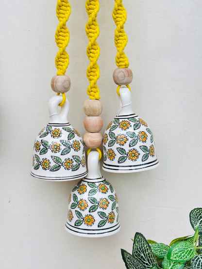 Red & Yellow  Aura Macrame Bell Combo -  Set of 2