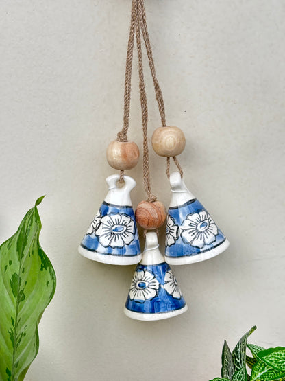 ZenBloom Floral Bell Hanging – Blue (Set of 2)