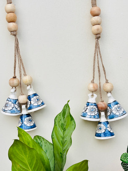 ZenBloom Floral Bell Hanging – Blue (Set of 2)