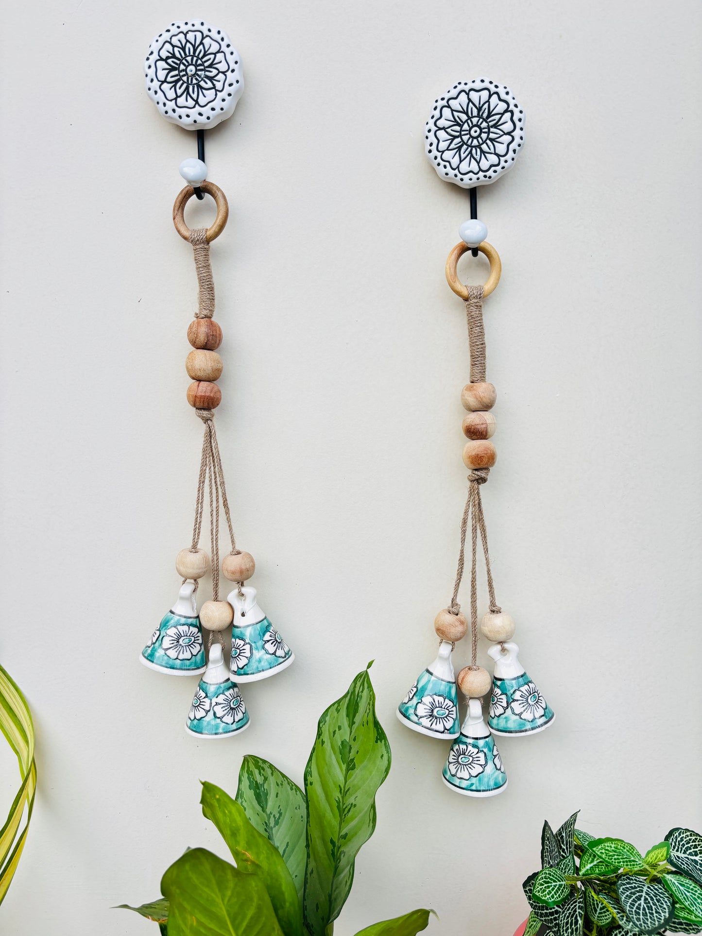 ZenBloom Floral Bell Hanging – Green (Set of 2)