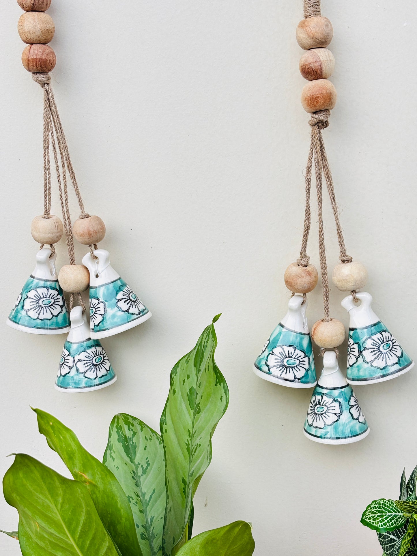 ZenBloom Floral Bell Hanging – Green (Set of 2)