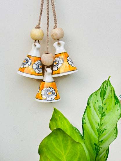 ZenBloom Floral Bell Hanging – Green & Yellow  (Set of 2)