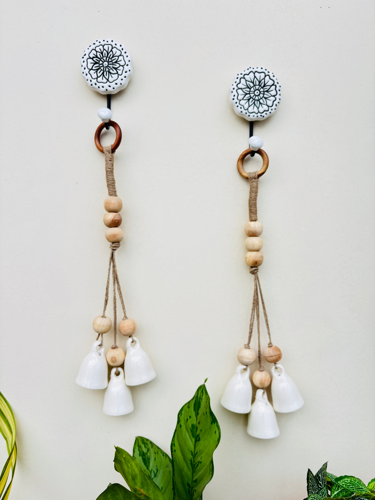 Sattva Bell Hanging with Monochrome Hooks – Set of 2