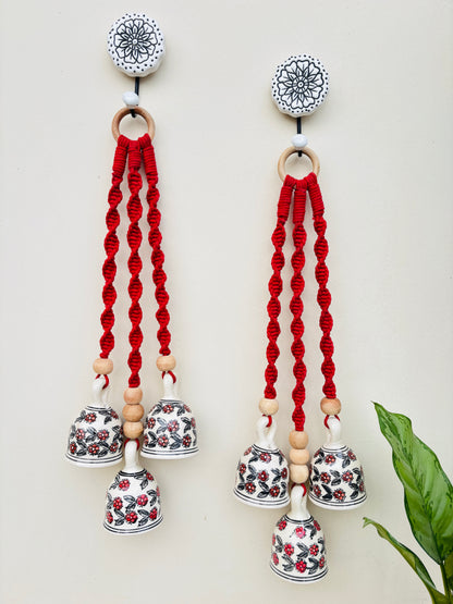 Red Aura Macrame Bell Combo - Set of 2