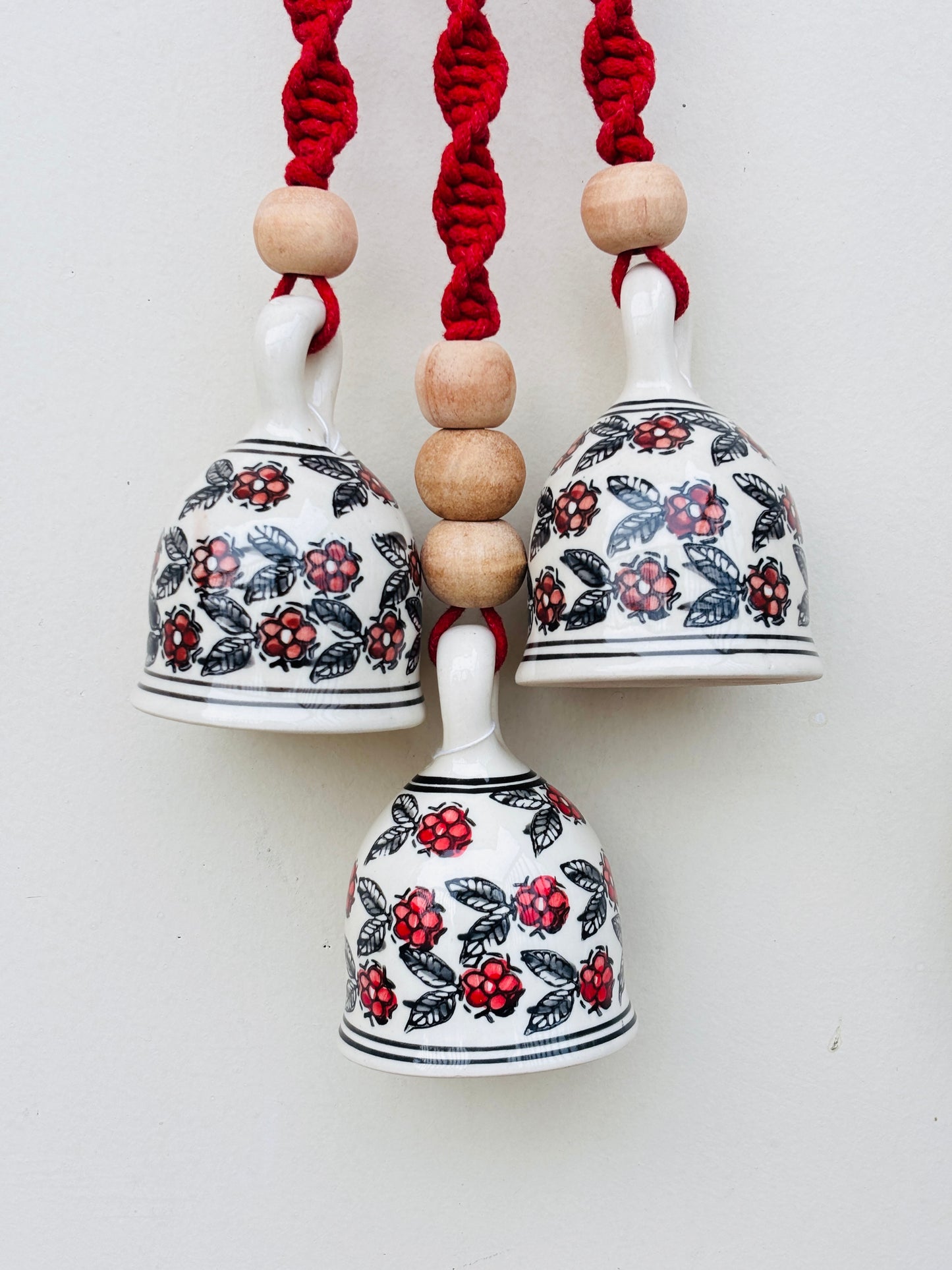 Red Aura Macrame Bell Combo - Set of 2