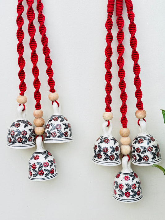 Red Aura Macrame Bell Combo - Set of 2