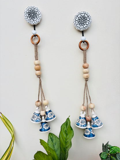 VibesRoute ZenBloom Floral Bell Hanging – Blue (Set of 2)