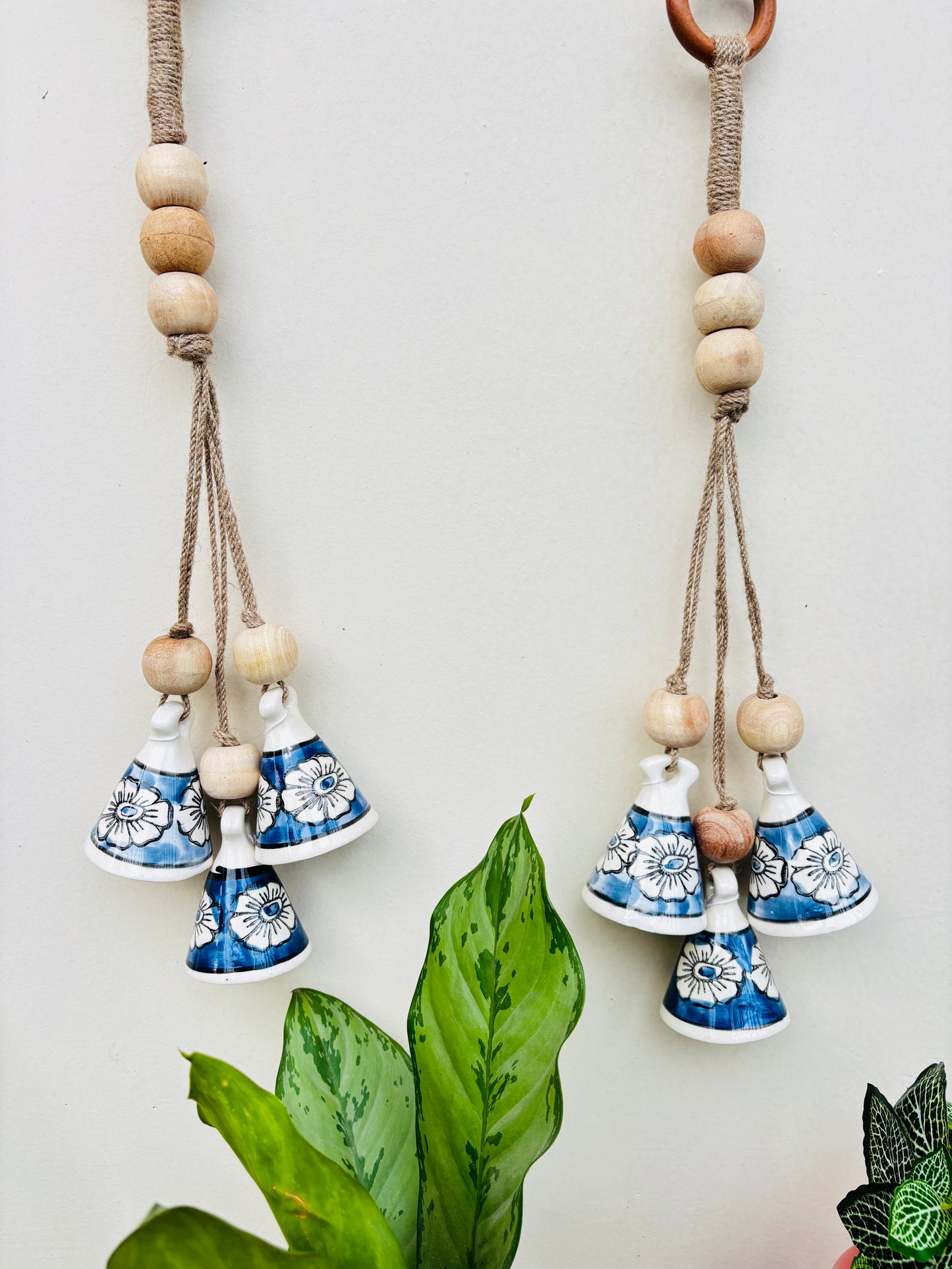 VibesRoute ZenBloom Floral Bell Hanging – Blue (Set of 2)