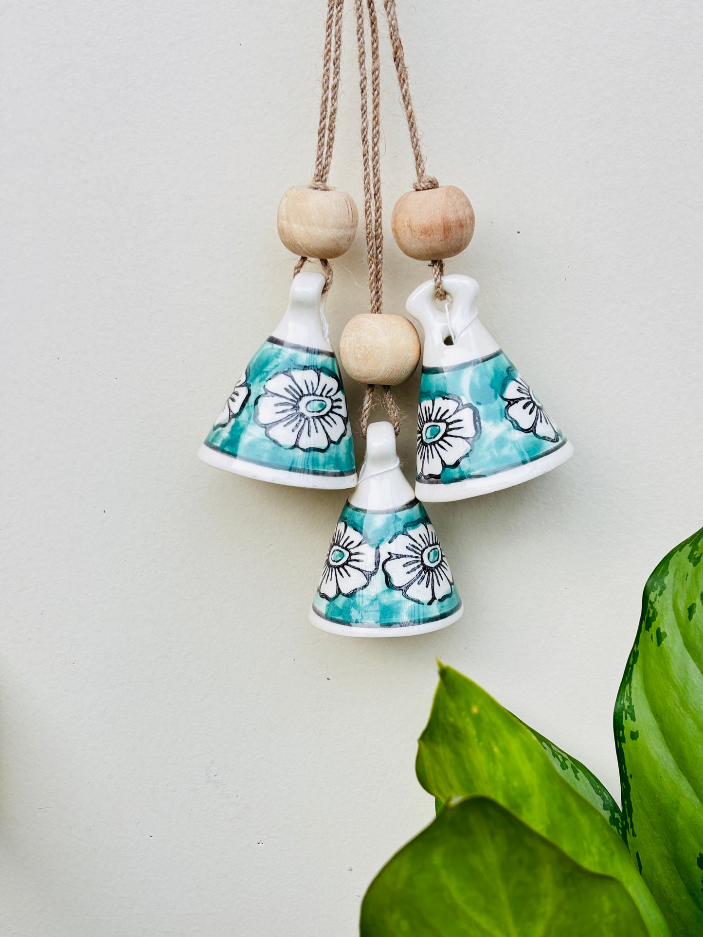 Vibesroute ZenBloom Floral Bell Hanging – Green (Set of 2)