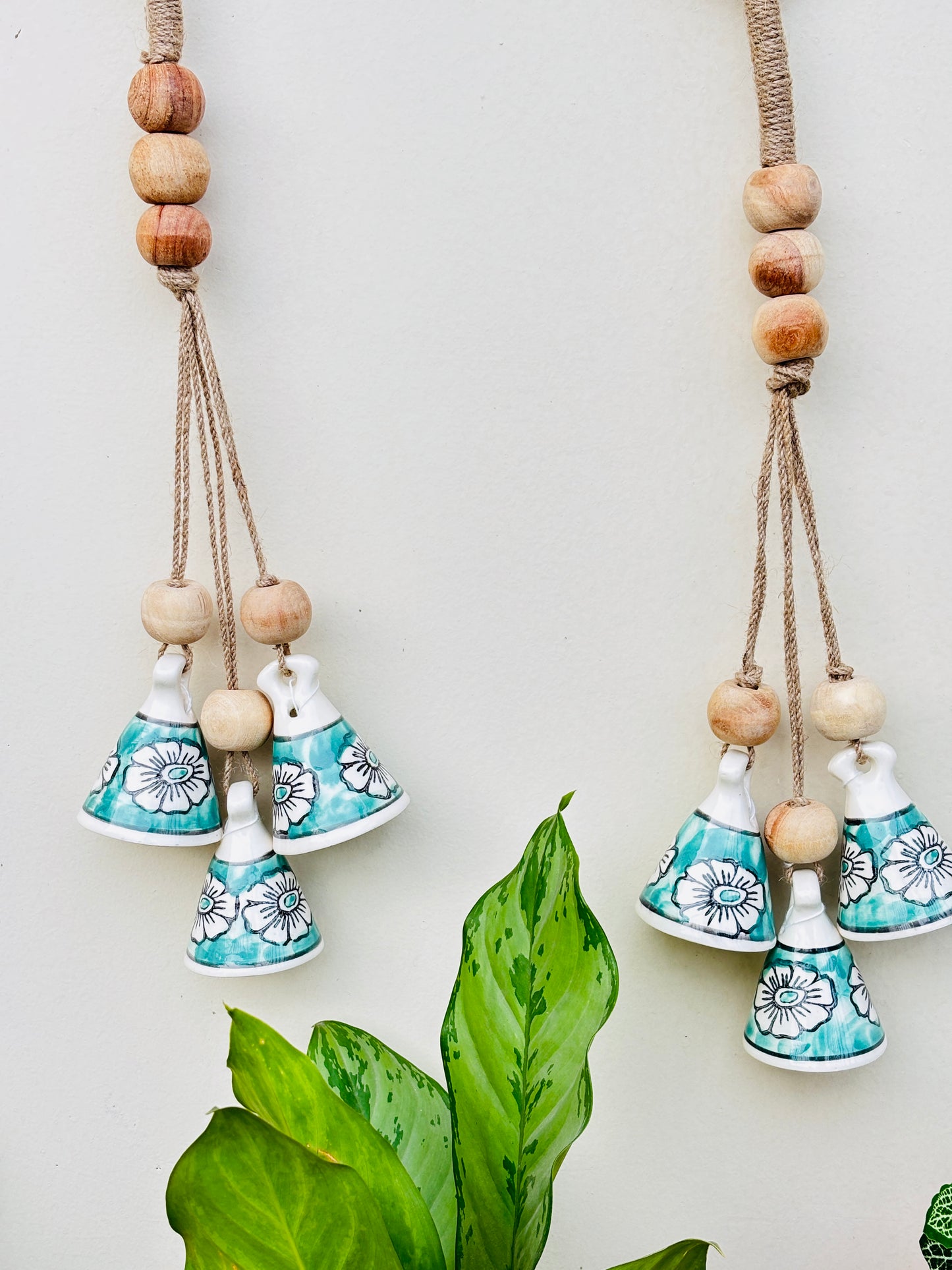 Vibesroute ZenBloom Floral Bell Hanging – Green (Set of 2)