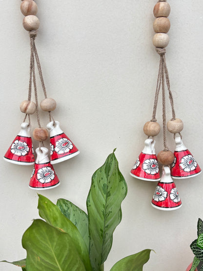 ZenBloom Floral Bell Hanging – Red (Set of 2)