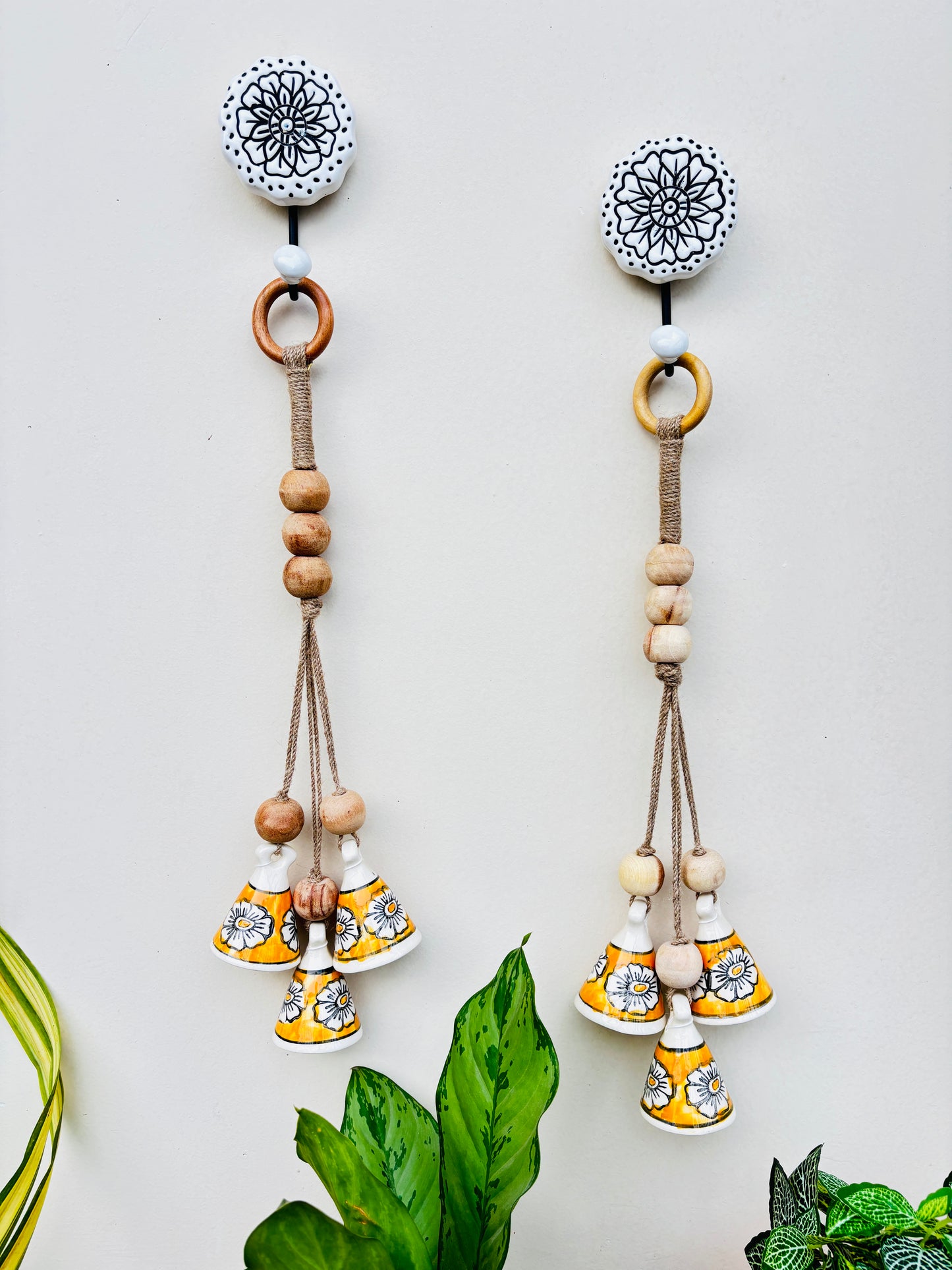 ZenBloom Floral Bell Hanging – Yellow (Set of 2)
