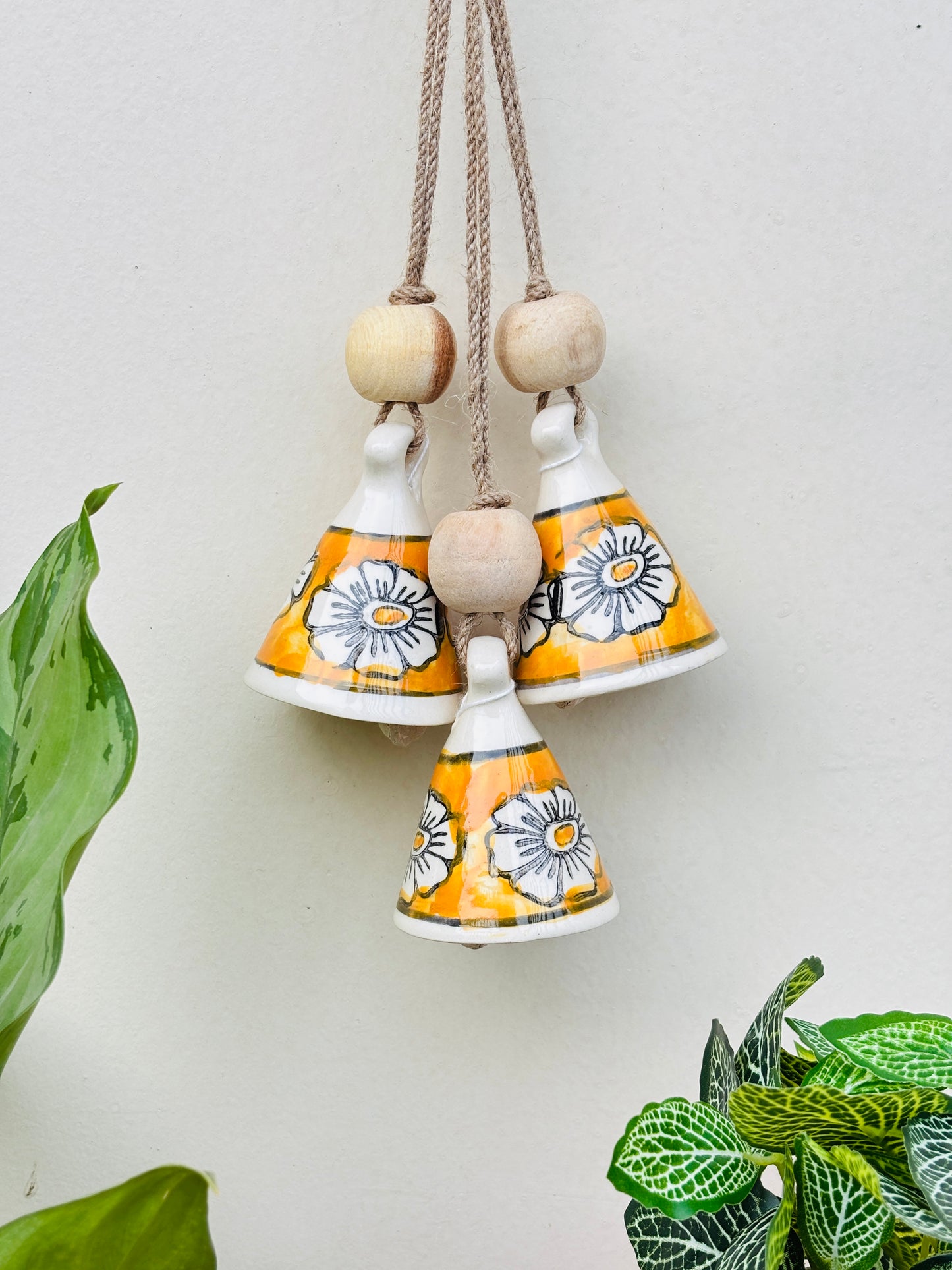 ZenBloom Floral Bell Hanging – Yellow (Set of 2)