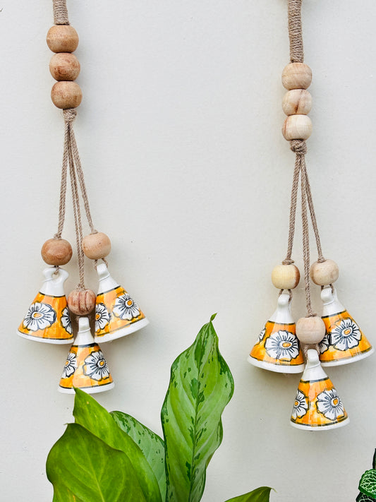 ZenBloom Floral Bell Hanging – Yellow (Set of 2)